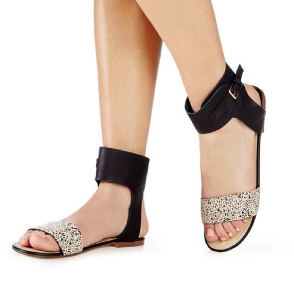 JUST Fab black and‎ animal print gladiator sandals